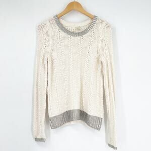 Anthropologie Moth Cream Silver Metallic Cotton Wool Blend Knit Sweater XS